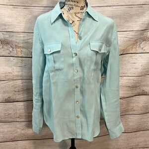 Chico’s Button Down Blouse Top Roll-Up Sleeves Chest Pockets NWOT Modal Size 1
